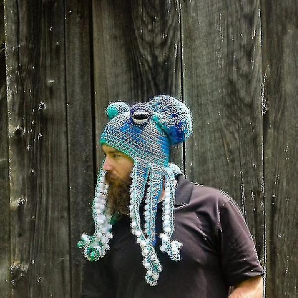 Halloween-hatt Blekksprut-hatt Morsom Hodeplagg Håndstrikket Blekksprutform M  (FMY) blue