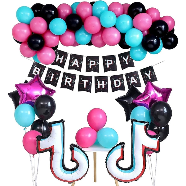 2024,musiktema Ballonger Födelsedagsfestdekorationer Tik Tok 64st Hot Pink Black Tiffany And Happy Birth (FMY)