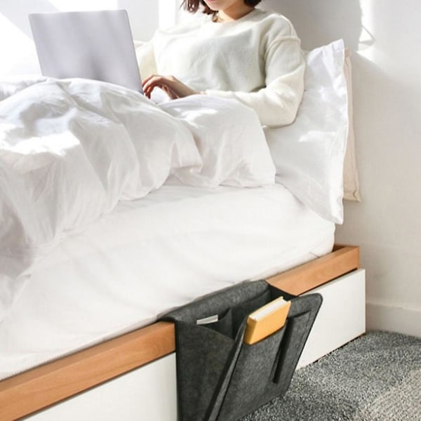 Sängförvaringsväska Ficka Filt Sängbord Hängande Bord Soffa Sovrum Organizer Hållare (FMY) Light grey