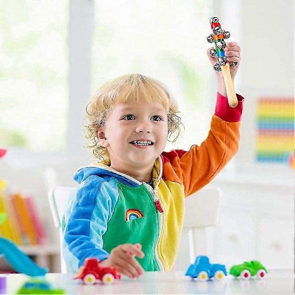 10 stk håndklokker med regnbuehåndtak Sledeklokker Håndholdte trekklokker Jingle Stick Shaker Rattle Musi  (FMY) As Shown