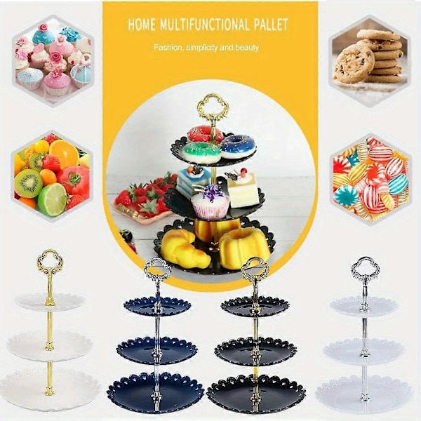 3-Etagers Elegant Dessert Display Stand - Plastik, Let at Samle til Fester & Bryllupper, Bærbar & Vaskbar (FMY) White