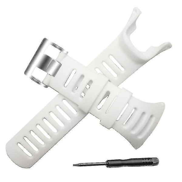 For Suunto Ambit 1 2 3 Watch Justerbar Gummibånd Rem Stropp Armbånd (FMY) White Silver buckle