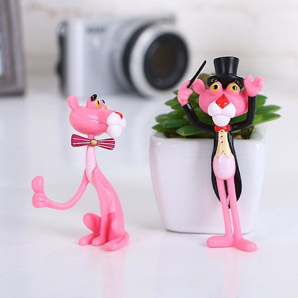 4-pack Action- & Leksakerfigurer Rosa Pantern Söt Dockmikrolandskapsdekoration Stygg Leopardmodell för Barnpresent (FMY)
