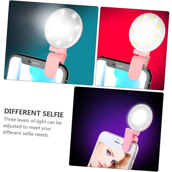 Mobiltelefon LED Selfie Ring Light Bærbar Mini Holdbar Praktisk Tre Stopp Dempende Sirkel Fotografi Klips Fyll Lys(FMY)