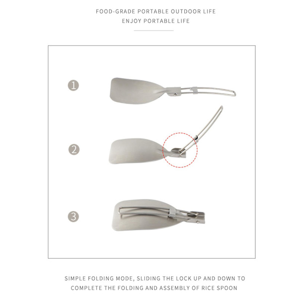 Rustfrit stål foldbar spatel med låsedesign, letvægts bærbar foldbar madspatel til udendørs camping madlavning (FMY) Rice Spoon