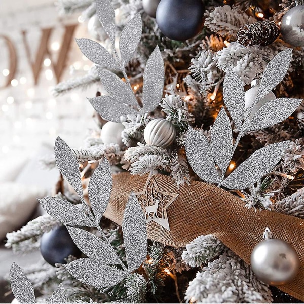5 st god juldekoration konstgjorda glitterblad hängande julgranskrans girland Gott nytt år Juldekoration (FMY) H