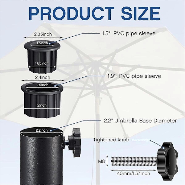 12 stk. Paraplyfod Stand Hul Ring Prop Dæksel og Hætte Paraplyfod Udskiftning Stand Fod Stabilisator (FMY) black