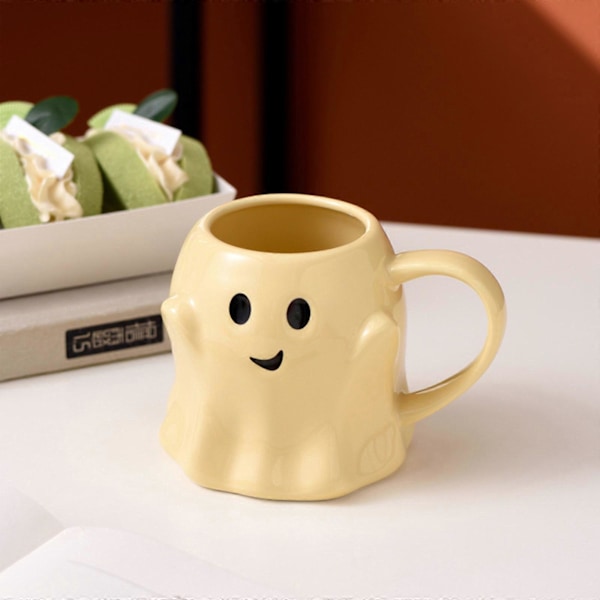 14oz Halloween-aavelimuuki söpö keramiikka-aavekahvimuki Ihastuttava aavekoriste Pelottava aave Ghostface-muki Kahvikuppeja aikuisille lapsille naisille (FMY) Yellow One Size