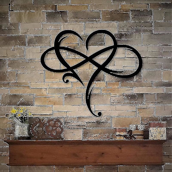 Evig Kärlek Järndekoration Oändligt Hjärta Metallvägg Dekorativ Konst Kärlek Familj Logotyp Bröllopsdekoration Familjepresenter Hängande Konst (FMY) Black 40 x 35.5cm