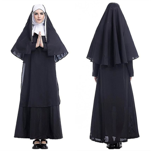Nonnekostume Black Monastery Maria Cosplay-kostume Kvinder Halloween Carnival Party Performance Costume (FMY) XL