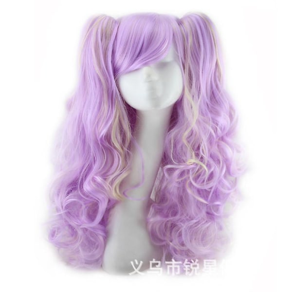 Wekity Multicolor Lolita Long Curls Hestehale Cosplay parykk, lys lilla + gul, wz-1231 (FMY)