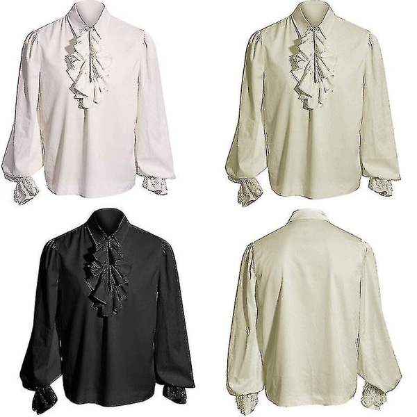 Piratskjorte for menn Vampyrrenessanse viktoriansk kostymeklær (FMY) beige M