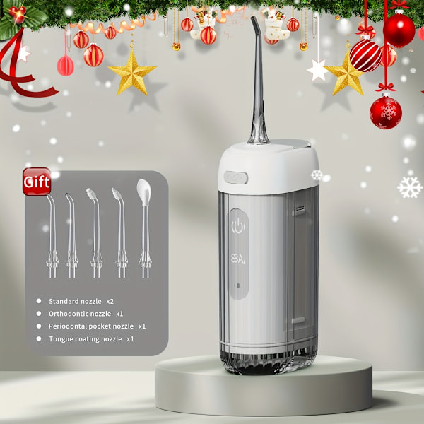 Vattenfloss - Trådlös Laddningsbar Tandspruta Med 3 Lägen, Inbyggd Tank Och Kraftfull Batteritid För Hemma Och Resor, Tandvård, Tandställning (FMY) Moonlight White Water flosser with five nozzles