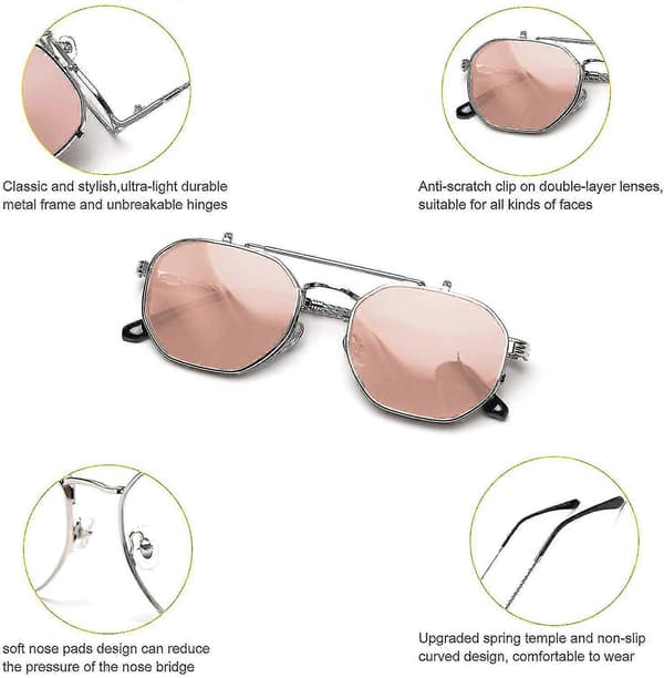 Flip Up Solbriller Menn Kvinner Polariserte Steampunk Flip Solbriller Med Doble Linser/YY (FMY) Silver Frame -Light Coffee