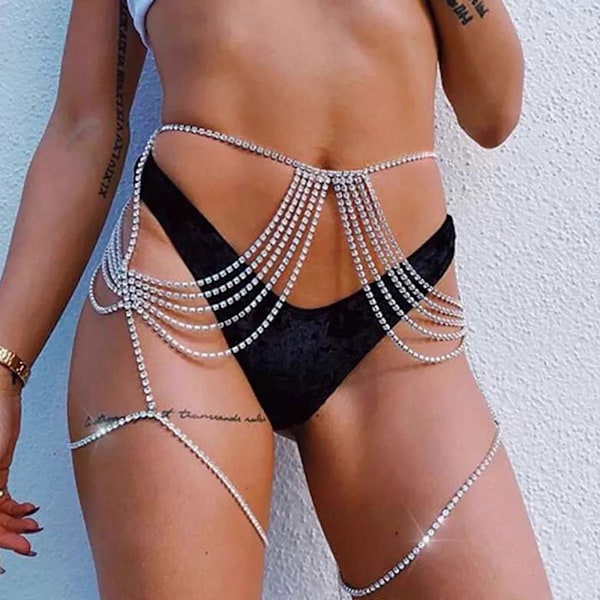 Kroppssmycken för kvinnor Magkedja Midjekedjor Flerskikts Lång Tofs (FMY) Golden waist chain