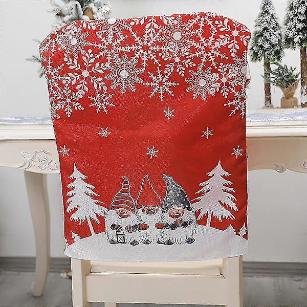2 st julstolsryggar med dvärg och snöflinga, julstolsöverdrag, juldekoration -NMAOV  (FMY) Red
