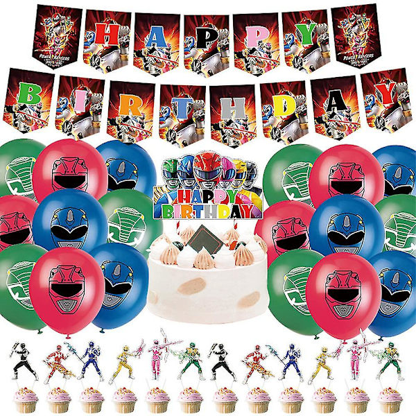 Power Rangers Temafest Pynt Ballonger Banner Kake Topper Sett (FMY)