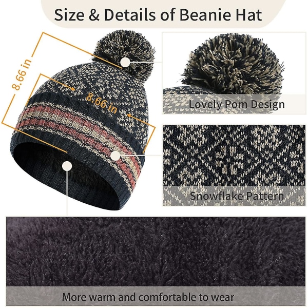 Skjerfhansker for kvinner Hattesett Print Beanie Hat Skjerf Berøringsskjermhansker Soft Warm Cap (FMY)