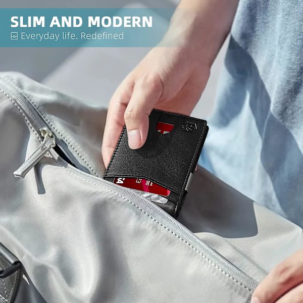 Plånbok för män, smal, stor kapacitet, med 12 fack, RFID-blockerande, herrplånbok, minimalistisk, framficka, tvåfaldig vikt, läder M