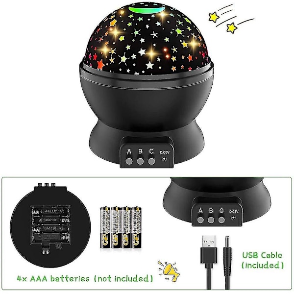 Galaxy Projektor Stjerneklar Himmel Roterende Led Natlampe Planetarium Børneværelse Stjerne Natlys Månelys Børnegave Lampe,hww  (FMY) Black