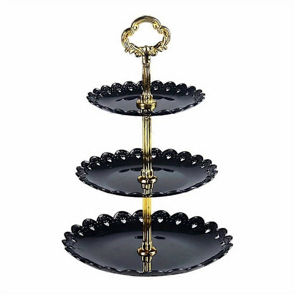 3-Etagers Elegant Dessert Display Stand - Plastik, Let at Samle til Fester & Bryllupper, Bærbar & Vaskbar (FMY) Black