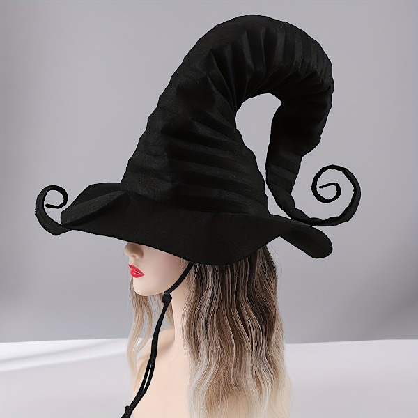 Spøgelsesagtig Heks Hat med Ruffet Kant - Perfekt til Halloween & Karneval Kostumer, Mørk Stil Sort Cosplay Hovedbeklædning (FMY) Black