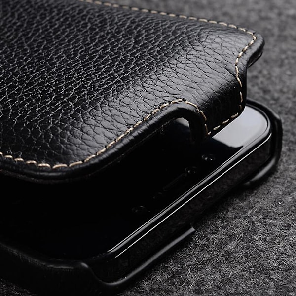 iPhone 13:lle Vertikaalinen Käännettävä Puhelimen Kotelo Litši-Tekstuurilla, Aito Naudannahka + PC Suojaava Kotelo (FMY) Espresso iPhone 13 6.1 inch