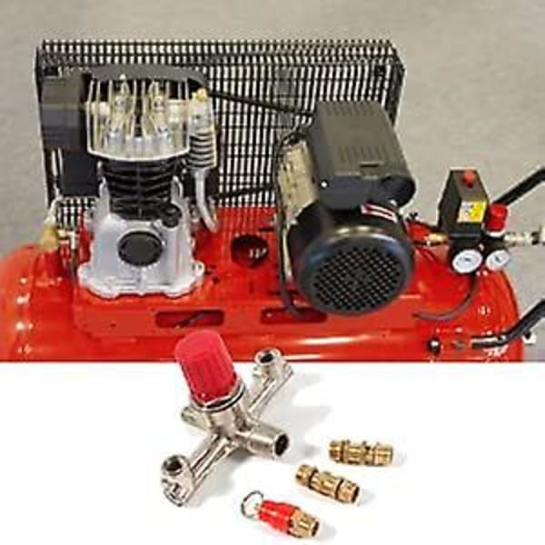 Luftkompressortilbehør, luftkompressor med dobbel utløpsrør i legert, trykkreguleringsventiltilbehør med liten luftkompressorbrakett