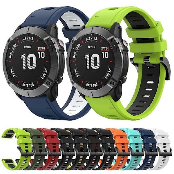 Garmin Fenix 6 Pro GPS:lle 22 mm:n kaksiväriset urheilulliset silikonirannekkeet (FMY) Midnight Blue - White