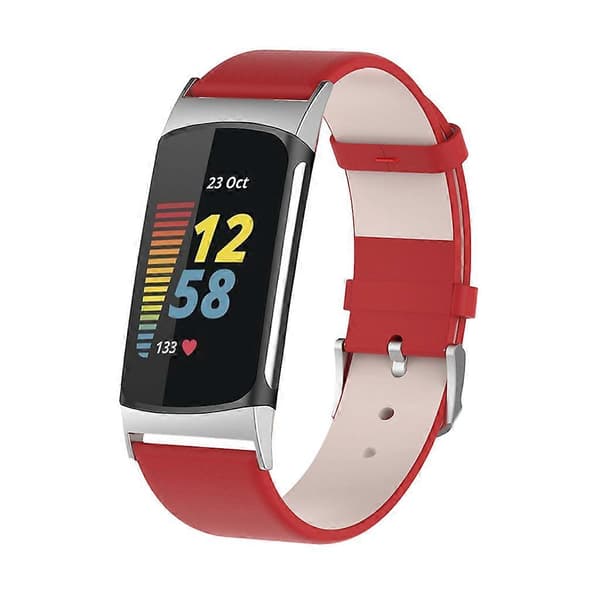 Urrem Læderrem Armbåndsrem til Fitbit-Charge 5 til Smart Armbånd (FMY) Red