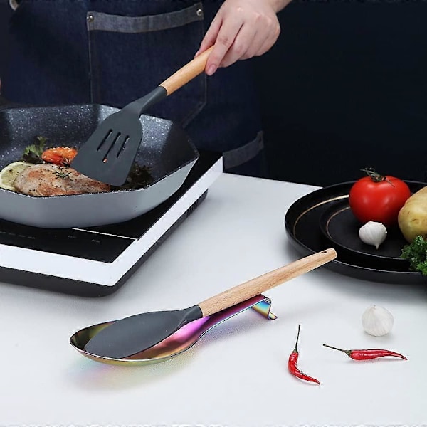 Mat Skeholder, Skeholder i rustfrit stål til komfur, køkkenredskabsholder til øser, tænger, spatler, komfurskeholder, grydelågsholder (FMY) Colorful