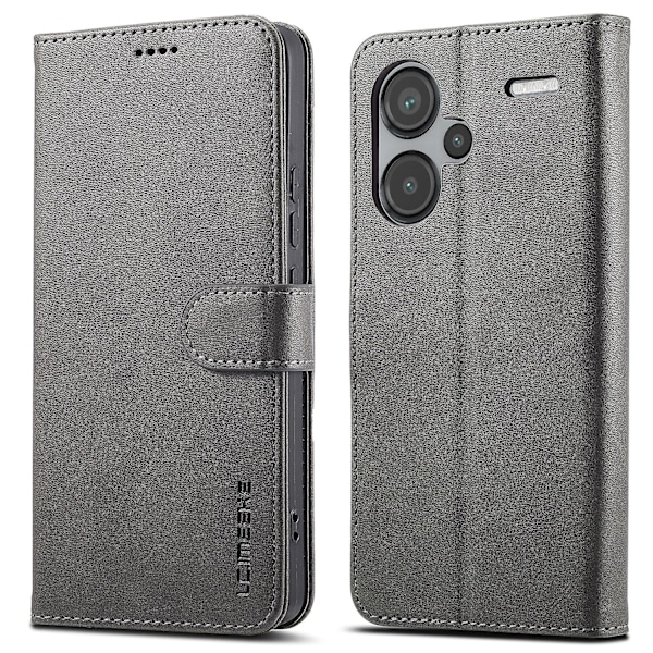 LC.IMEEKE For Xiaomi Redmi Note 13 Pro+ 5G Etui Kalveskinn Tekstur Lommebok Folio Flip Telefondeksel  (FMY) Grey