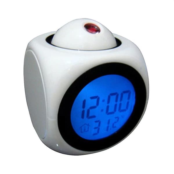 Multifunktionell Röststyrd LED-Display Tidsprojektion Termometer Väckarklocka (FMY) White