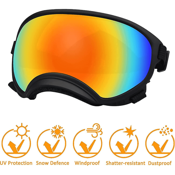 Yhsqv-dog Goggles Hunde UV-beskyttelse Solbriller med justerbar stropp Hunder Vindtette Anti-dugg utendørs kjæledyrbriller (FMY) Black frame x red glass