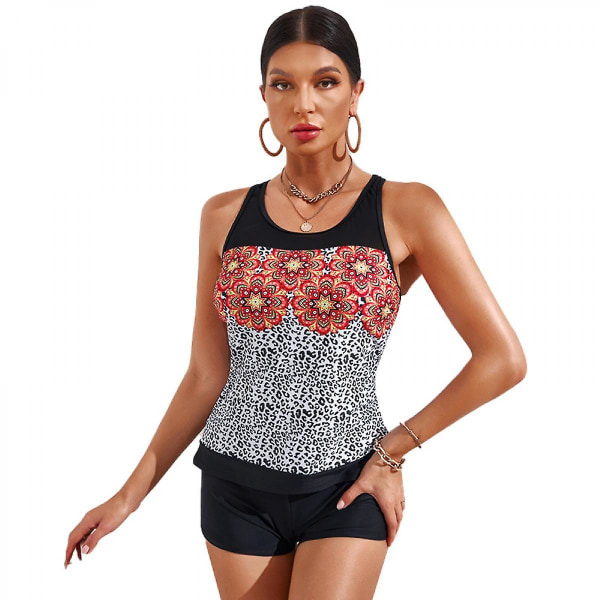 Sexigt print för damer med strappy Blouson Tankini-set med Boyshort Tankini-baddräkter för kvinnor Tvådelad baddräktxl (FMY)