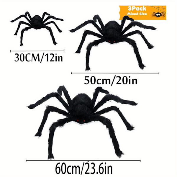Kjøp 2, få 1 gratis, totalt 3 pakker, Halloween-edderkopper, gigantiske falske skumle hårete edderkopper for Halloween-dekorasjoner utendørs Halloween-dekor innendørs (FMY) 3pcs