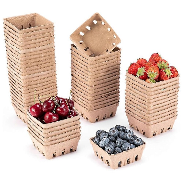 60-pack Bärkorg av pappersmassa, för jordgubbar, blåbär, hallon, vindruvor, körsbär, produktkorg Con (FMY) Brown