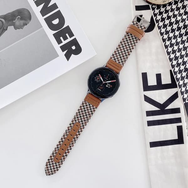 20mm Denim Läderklockarmband  (FMY) Black Brown Grid