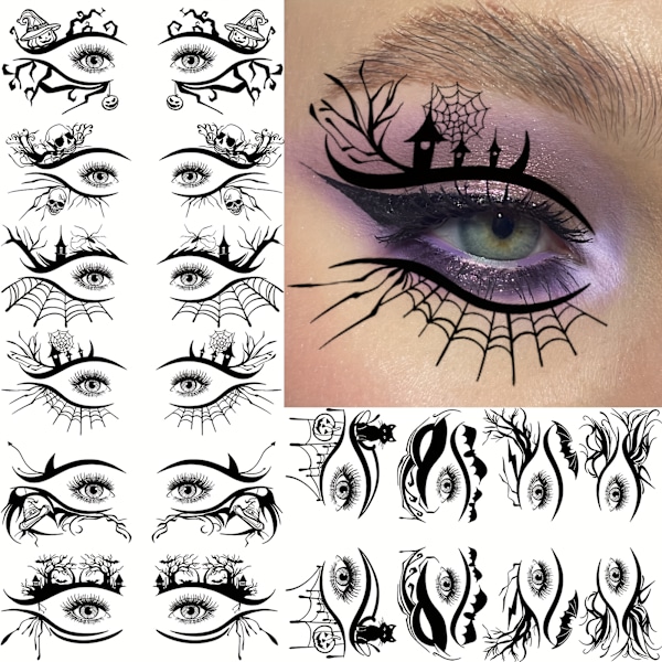 Halloween-häxögon Makeup Tillfälliga Tatueringar för Män och Kvinnor, 10-pack Realistiska Falska Ögonhörn Tatueringsdekaler, Långvariga Avlånga Ögon (FMY) 10 Sheets In One Package