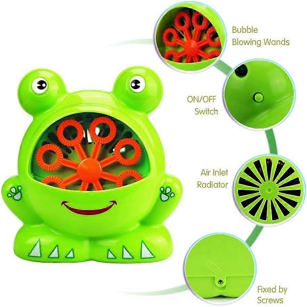 Groda Bubbelmaskin med 2 Flaskor Vätska, Automatisk Bubbelblåsare Leksaker Trädgårdsspel Bubbelblåsare för Barn Pojkar Flickor Baby Småbarn Gfit (FMY)