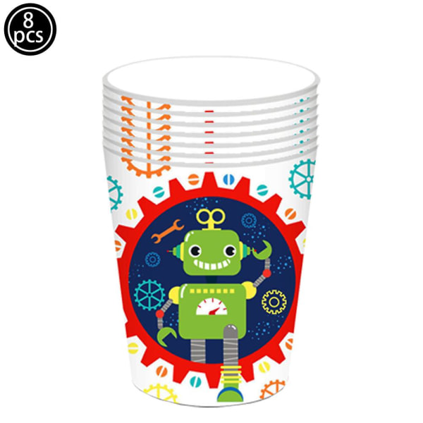 1 setti 130220cm Robottiteemajuhlapöytäliina Robottibileet Pöytäliina Lautaset Kupit Robotti Ilmapallo Boy Robot Syntymäpäiväjuhlien koristelu (FMY) 8Pcs cups