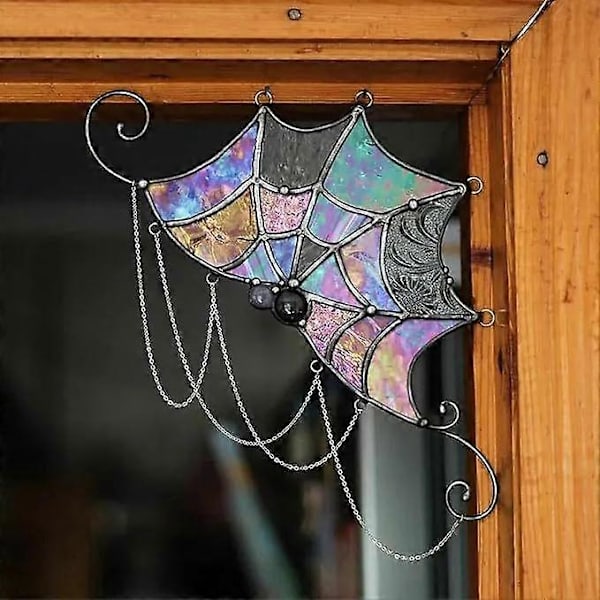 Hämähäkinseitit Stained Glass Ikkuna Seinäkoriste, Hämähäkinseitit Ovikoriste, Ovikoriste Seinäkoriste Halloween Pelottava Hämähäkinseitit Ovi Kulmamerkki (FMY) A