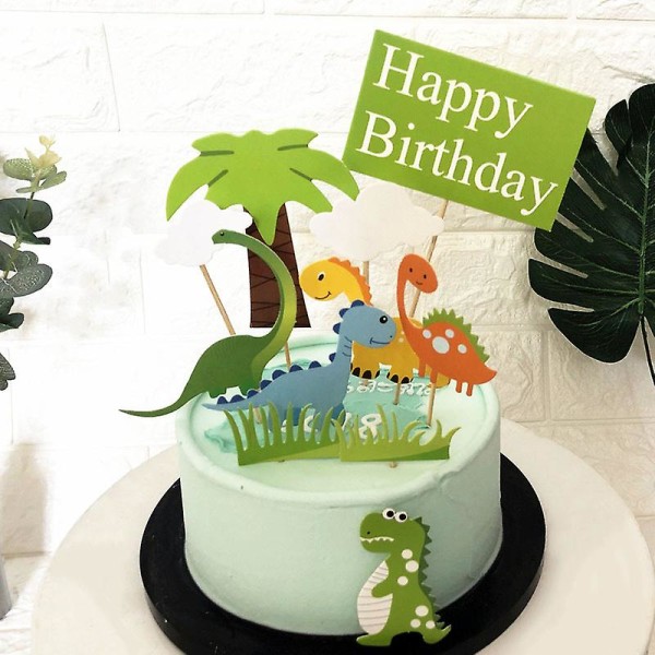 Sæt med 5 Dinosaur Cake Topper Cupcake Topper Kage dekorationer til børn Fødselsdag Baby Shower Festartikler (FMY)