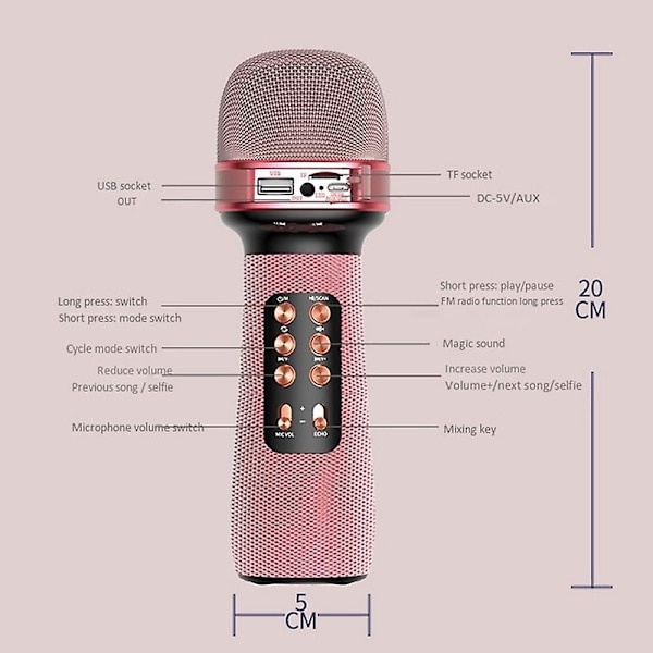 Trådløs mikrofon Profesjonell Karaoke Bluetooth Barn Sang Audio Integrert Blå Håndholdt Kondensatormikrofon (FMY) Blue