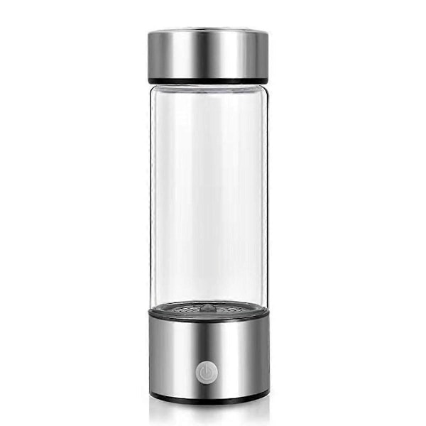 Vattenflaska för Vätevatten, Vätevattengenerator, Uppladdningsbar Vätevattenmaskin i Glas, Hälsokopp för Hemmabruk och Resor (FMY) Silver