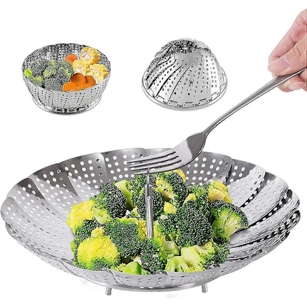 Grøntsagsdamperkurv, Premium rustfrit stål grøntsagsdamperkurv - Sammenfoldelig udvidelig damper, der passer til forskellige størrelser gryder (FMY) M