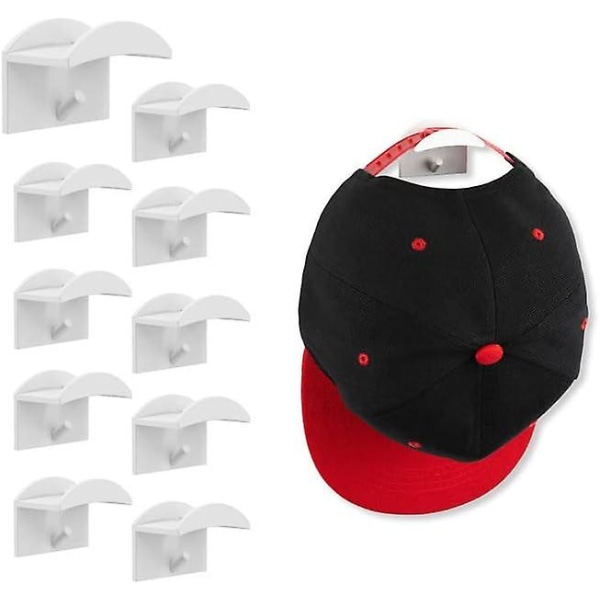 10 st Vägghatkrokar, starkt självhäftande hatthållare för vägg, ingen borrning krävs Hattkrokar Organizer för baseballkepsar (vit) (FMY)