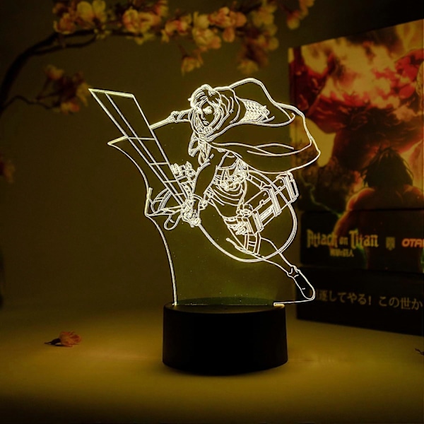 XYC Erwin Smith Action Attack on Titan Anime Lamp Figur Nattlampa, 16 Färger RGB LED Fjärrkontroll, 3D Anime Rumsinredning Present till Otaku (FMY)