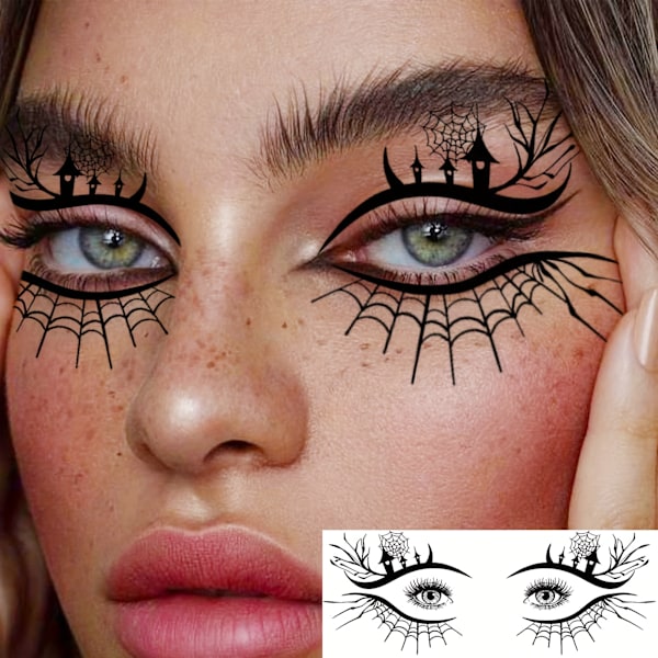 Halloween-häxögon Makeup Tillfälliga Tatueringar för Män och Kvinnor, 10-pack Realistiska Falska Ögonhörn Tatueringsdekaler, Långvariga Avlånga Ögon (FMY) 10 Sheets In One Package