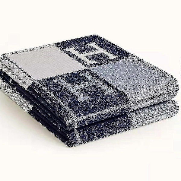 Plaid Tæppe, Newwool Cashmere Plaid Tæppe Pude Sofa Sengelinned Sjal Julegave Navy Blå (FMY)